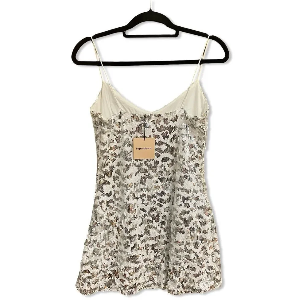 superdown Bryanna Silver Mini Dress sequin print cocktail Revolve S